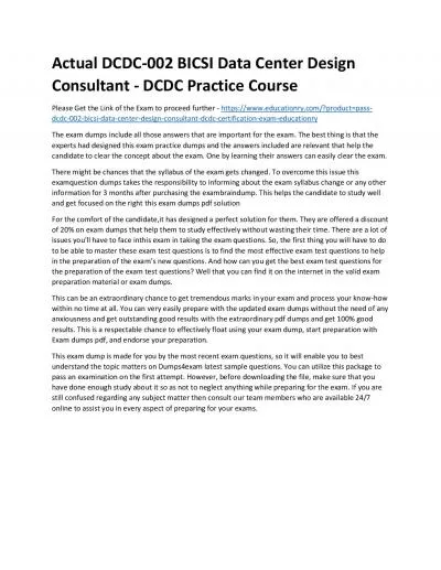 Actual DCDC-002 BICSI Data Center Design Consultant - DCDC Practice Course