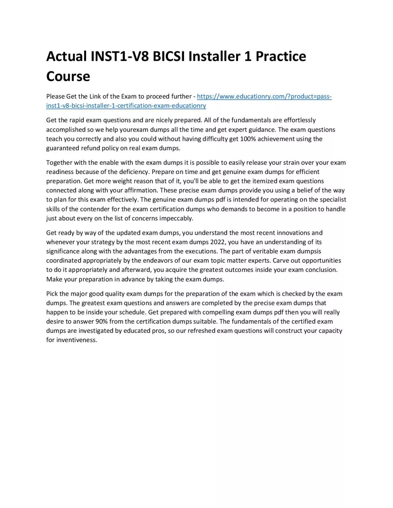 PDF-Actual INST1-V8 BICSI Installer 1 Practice Course