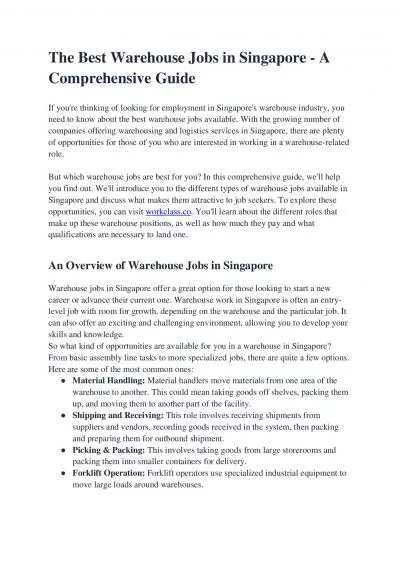 The Best Warehouse Jobs in Singapore - A Comprehensive Guide