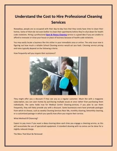 Understand the Cost to Hire Professional Cleaning Services