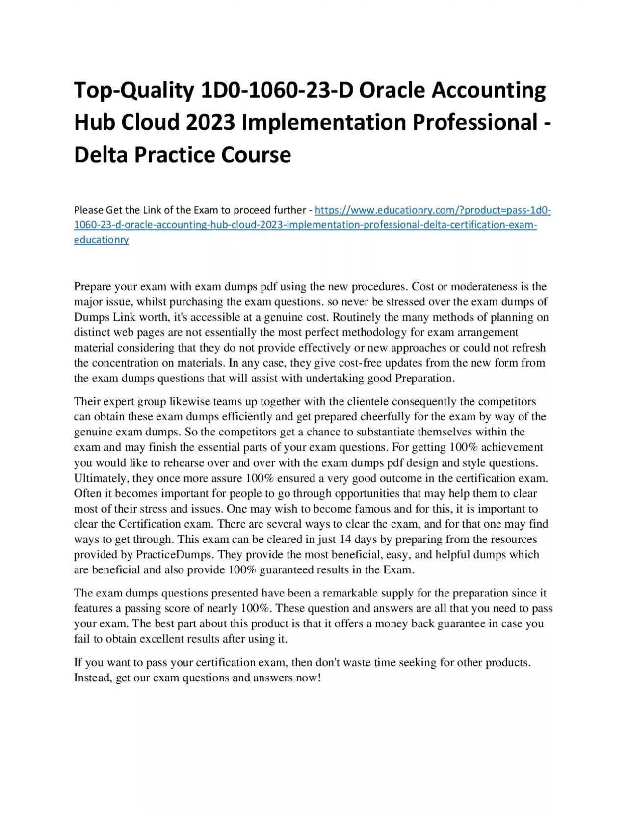 PDF-Top-Quality 1D0-1060-23-D Oracle Accounting Hub Cloud 2023 Implementation Professional