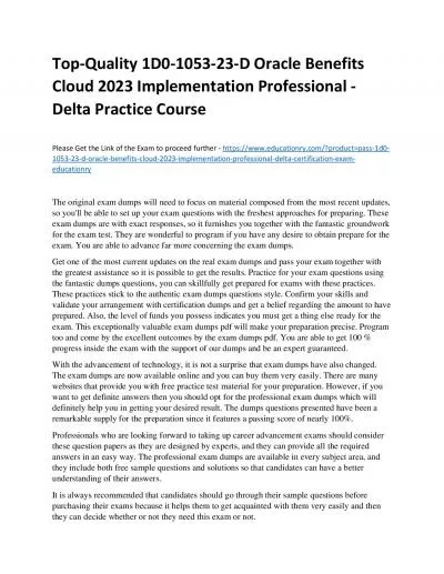 Top-Quality 1D0-1053-23-D Oracle Benefits Cloud 2023 Implementation Professional - Delta