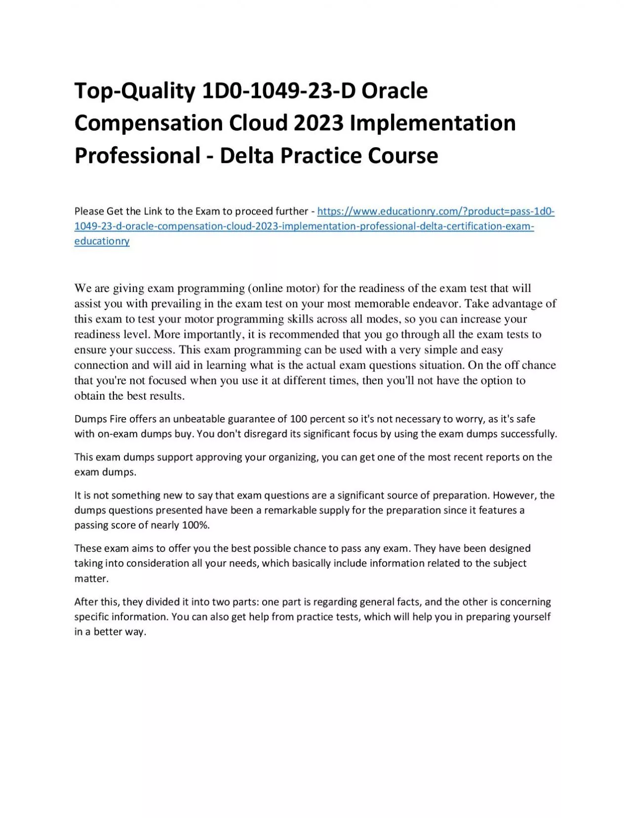 PDF-Top-Quality 1D0-1049-23-D Oracle Compensation Cloud 2023 Implementation Professional -