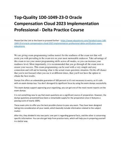 Top-Quality 1D0-1049-23-D Oracle Compensation Cloud 2023 Implementation Professional - Delta Practice Course