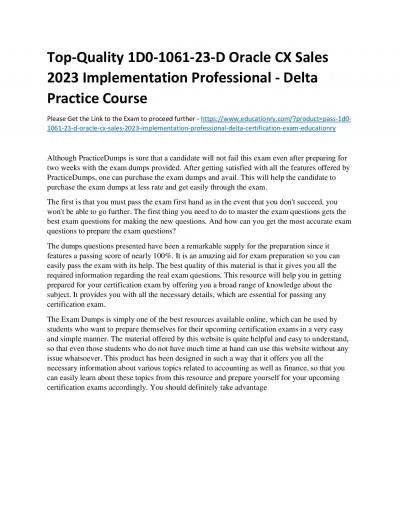 Top-Quality 1D0-1061-23-D Oracle CX Sales 2023 Implementation Professional - Delta Practice Course