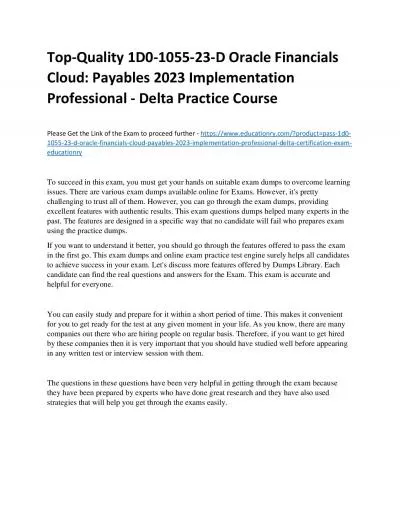 Top-Quality 1D0-1055-23-D Oracle Financials Cloud: Payables 2023 Implementation Professional
