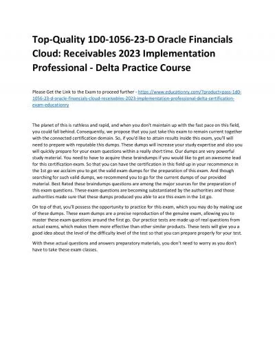 Top-Quality 1D0-1056-23-D Oracle Financials Cloud: Receivables 2023 Implementation Professional