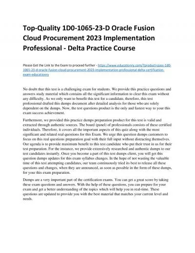 Top-Quality 1D0-1065-23-D Oracle Fusion Cloud Procurement 2023 Implementation Professional