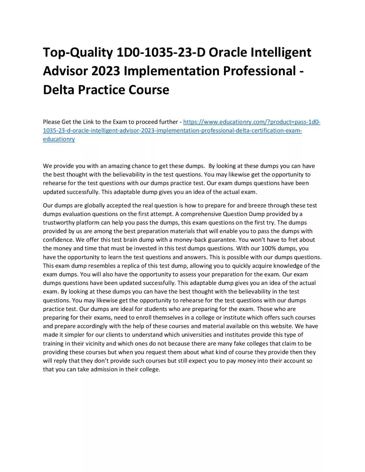 PDF-Top-Quality 1D0-1035-23-D Oracle Intelligent Advisor 2023 Implementation Professional