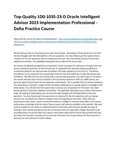 Top-Quality 1D0-1035-23-D Oracle Intelligent Advisor 2023 Implementation Professional