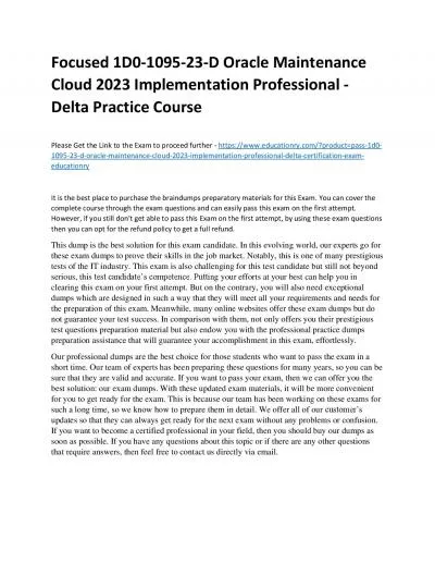 Focused 1D0-1095-23-D Oracle Maintenance Cloud 2023 Implementation Professional - Delta