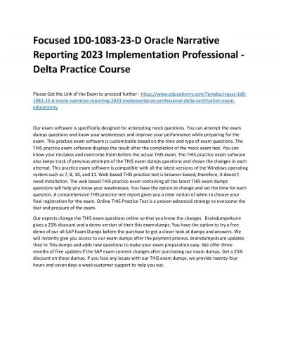 Focused 1D0-1083-23-D Oracle Narrative Reporting 2023 Implementation Professional - Delta