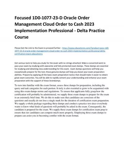 Focused 1D0-1077-23-D Oracle Order Management Cloud Order to Cash 2023 Implementation