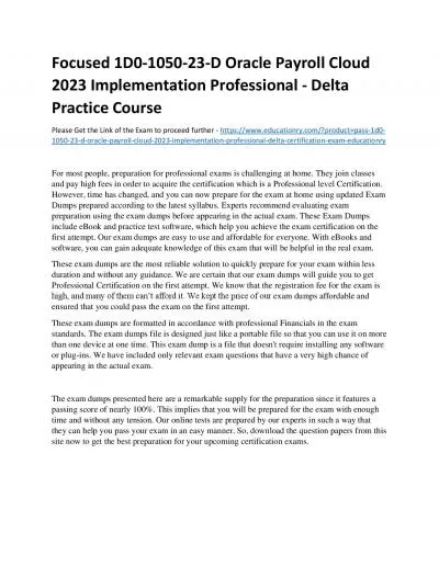 Focused 1D0-1050-23-D Oracle Payroll Cloud 2023 Implementation Professional - Delta Practice