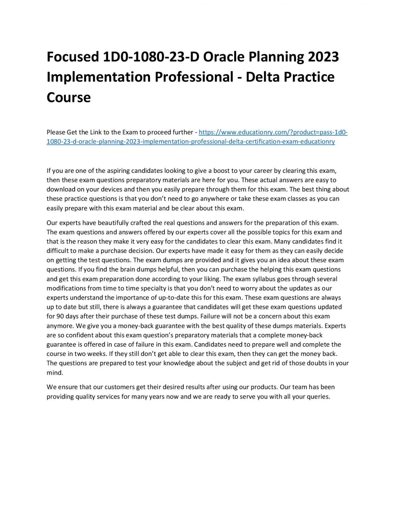 PDF-Focused 1D0-1080-23-D Oracle Planning 2023 Implementation Professional - Delta Practice