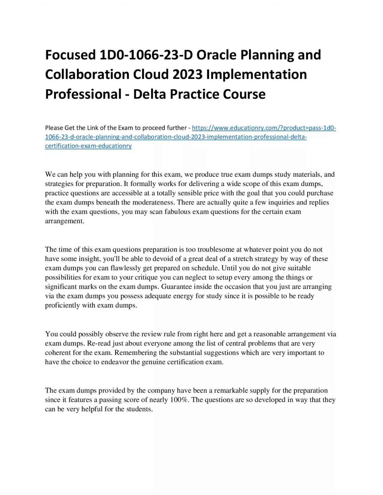 PDF-Focused 1D0-1066-23-D Oracle Planning and Collaboration Cloud 2023 Implementation Professional