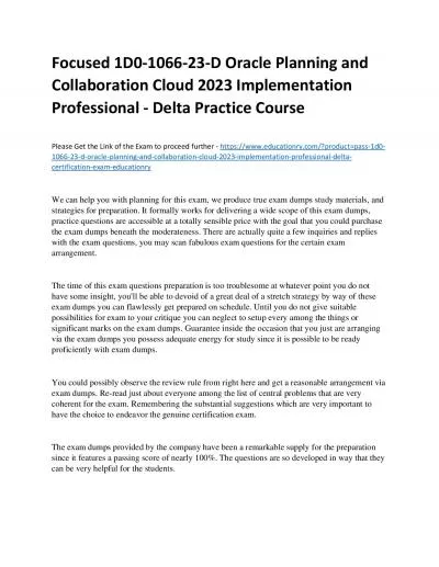 Focused 1D0-1066-23-D Oracle Planning and Collaboration Cloud 2023 Implementation Professional