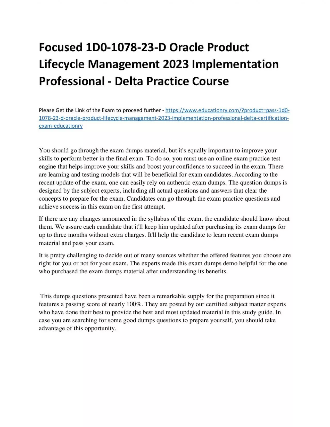 PDF-Focused 1D0-1078-23-D Oracle Product Lifecycle Management 2023 Implementation Professional