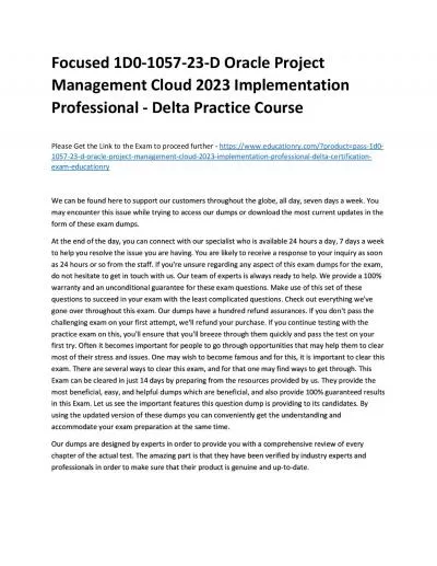 Focused 1D0-1057-23-D Oracle Project Management Cloud 2023 Implementation Professional - Delta Practice Course