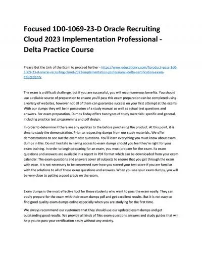 Focused 1D0-1069-23-D Oracle Recruiting Cloud 2023 Implementation Professional - Delta