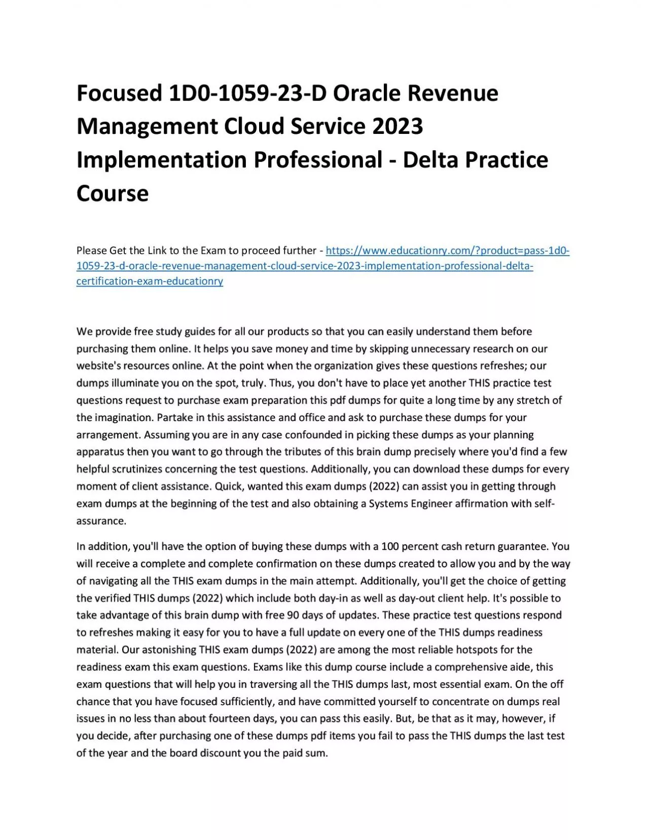 PDF-Focused 1D0-1059-23-D Oracle Revenue Management Cloud Service 2023 Implementation Professional