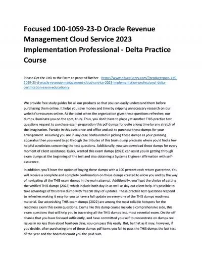 Focused 1D0-1059-23-D Oracle Revenue Management Cloud Service 2023 Implementation Professional - Delta Practice Course