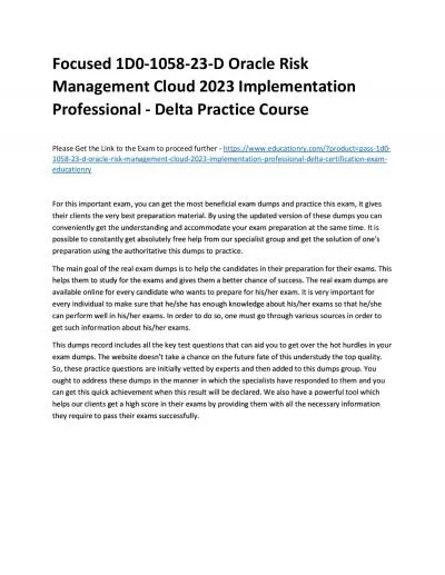 Focused 1D0-1058-23-D Oracle Risk Management Cloud 2023 Implementation Professional -