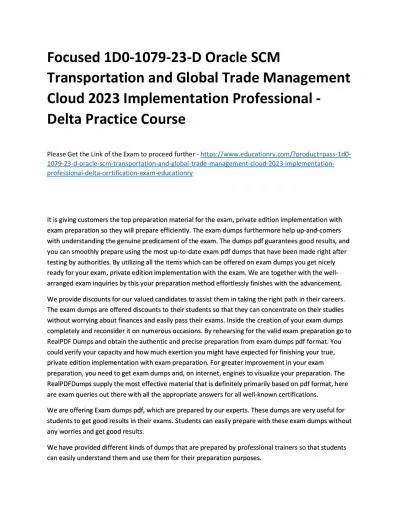 Focused 1D0-1079-23-D Oracle SCM Transportation and Global Trade Management Cloud 2023