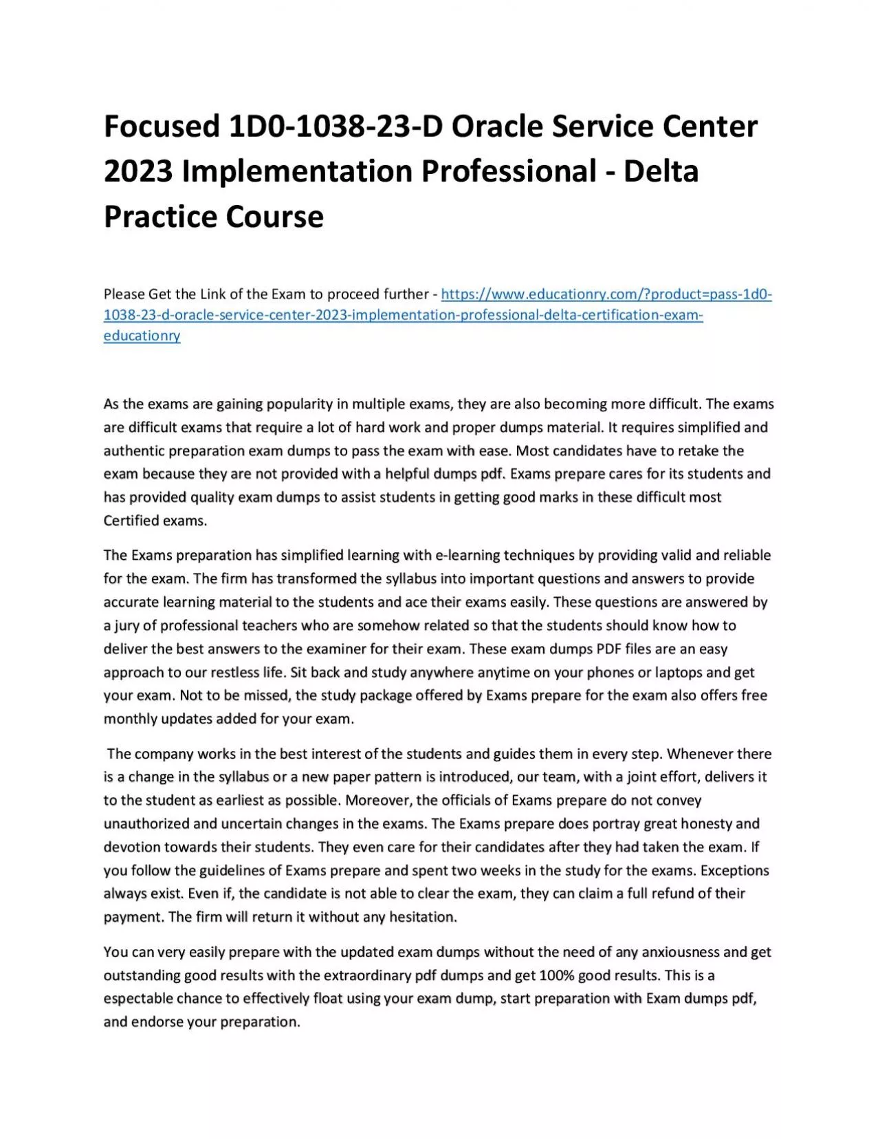 PDF-Focused 1D0-1038-23-D Oracle Service Center 2023 Implementation Professional - Delta Practice