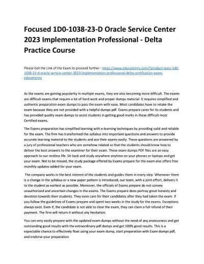 Focused 1D0-1038-23-D Oracle Service Center 2023 Implementation Professional - Delta Practice