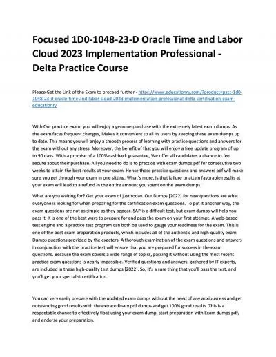 Focused 1D0-1048-23-D Oracle Time and Labor Cloud 2023 Implementation Professional - Delta