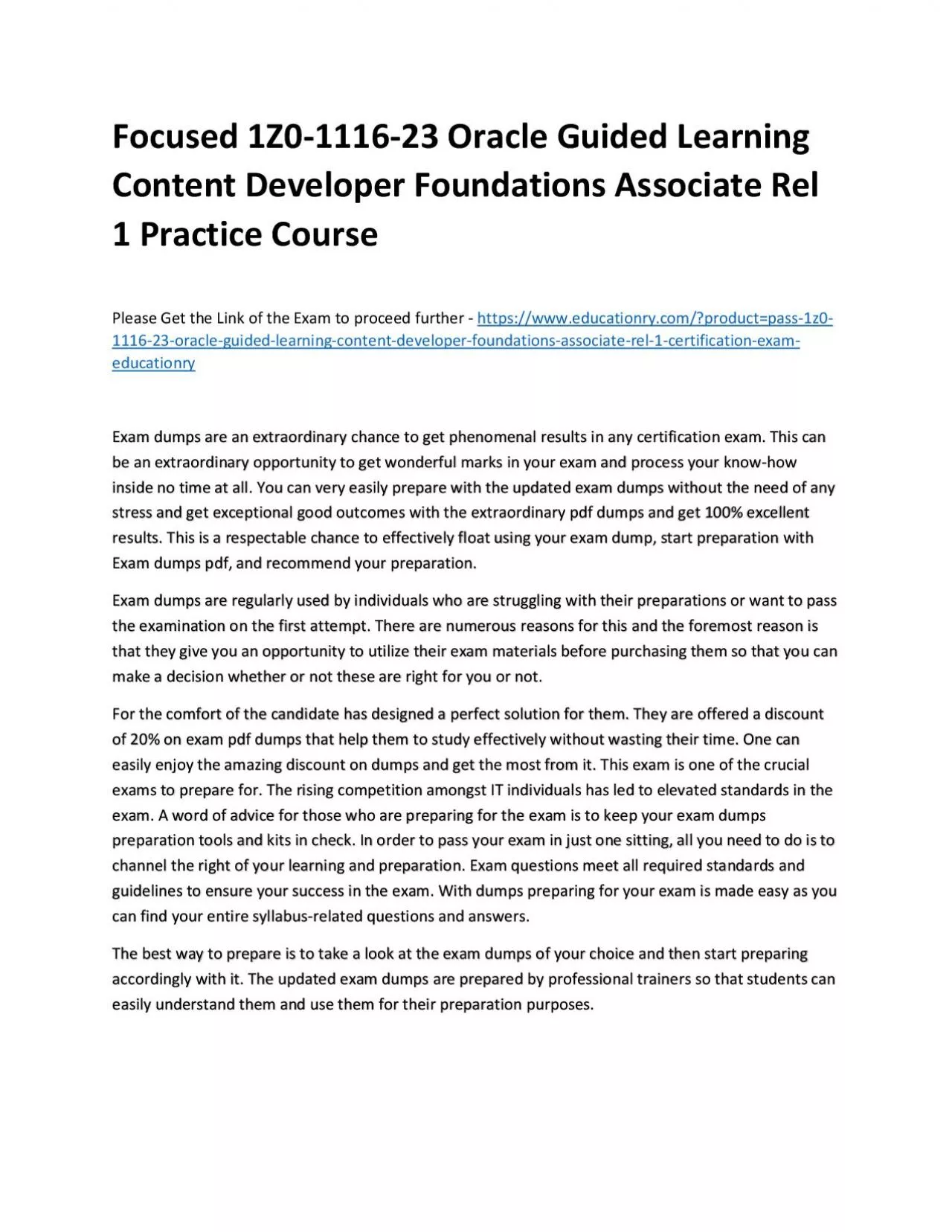 PDF-Focused 1Z0-1116-23 Oracle Guided Learning Content Developer Foundations Associate Rel