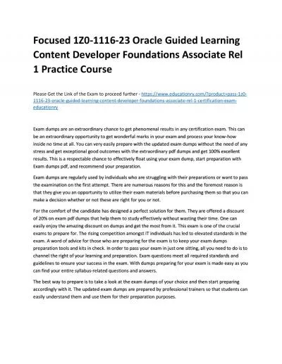 Focused 1Z0-1116-23 Oracle Guided Learning Content Developer Foundations Associate Rel