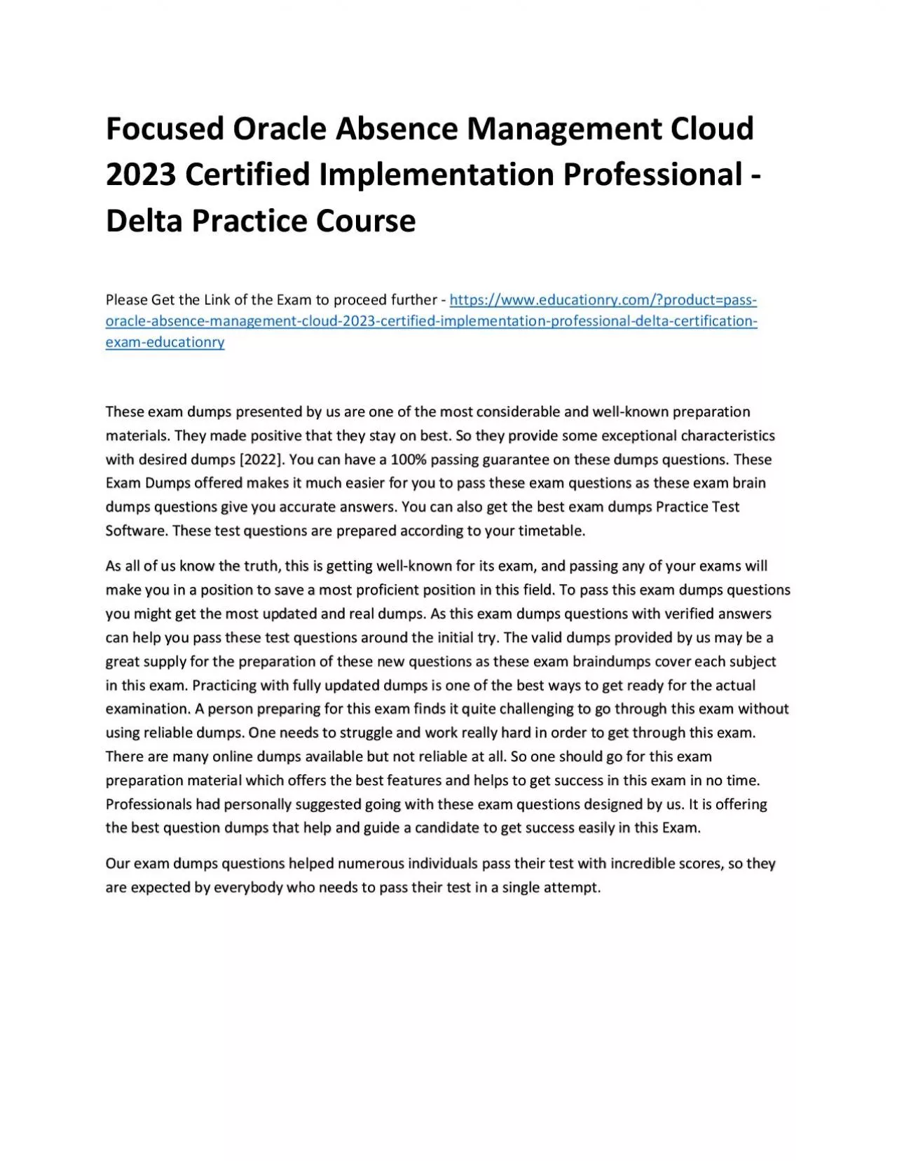 PDF-Focused Oracle Absence Management Cloud 2023 Certified Implementation Professional - Delta