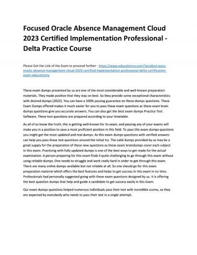 Focused Oracle Absence Management Cloud 2023 Certified Implementation Professional - Delta