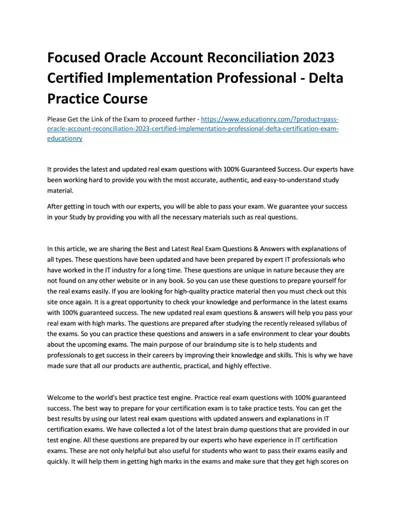 PDF-Focused Oracle Account Reconciliation 2023 Certified Implementation Professional - Delta