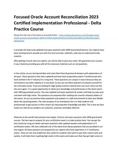 Focused Oracle Account Reconciliation 2023 Certified Implementation Professional - Delta Practice Course