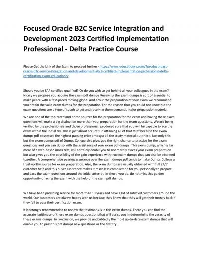 Focused Oracle B2C Service Integration and Development 2023 Certified Implementation Professional - Delta Practice Course