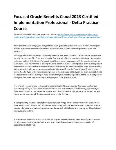 Focused Oracle Benefits Cloud 2023 Certified Implementation Professional - Delta Practice Course