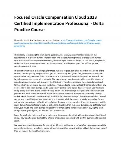 Focused Oracle Compensation Cloud 2023 Certified Implementation Professional - Delta Practice Course