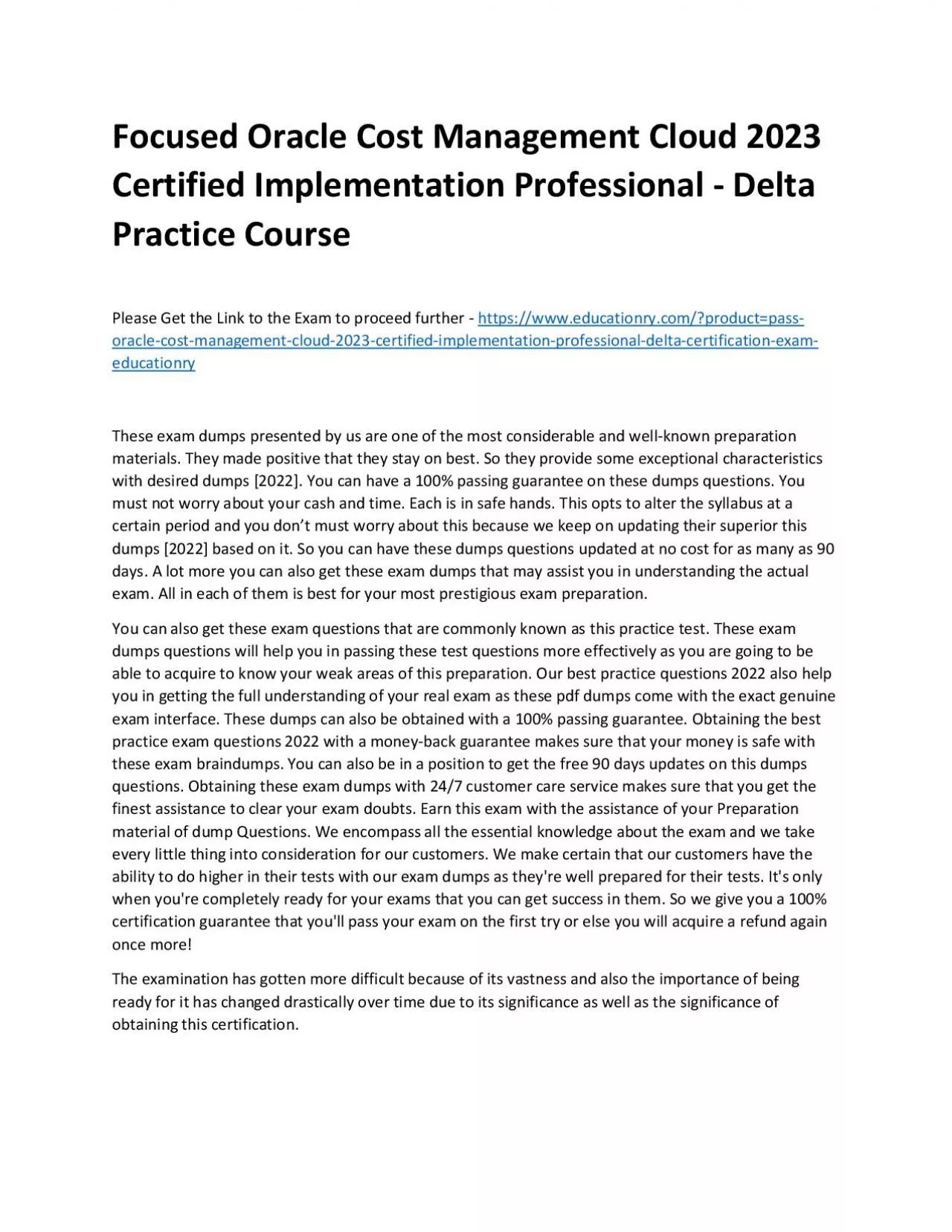 PDF-Focused Oracle Cost Management Cloud 2023 Certified Implementation Professional - Delta