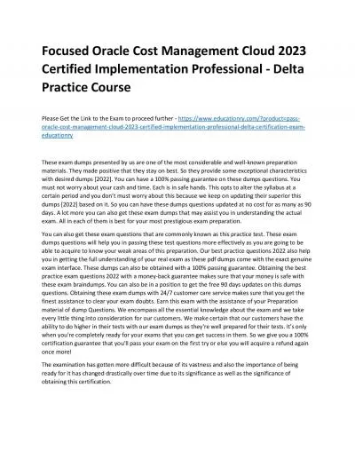 Focused Oracle Cost Management Cloud 2023 Certified Implementation Professional - Delta Practice Course