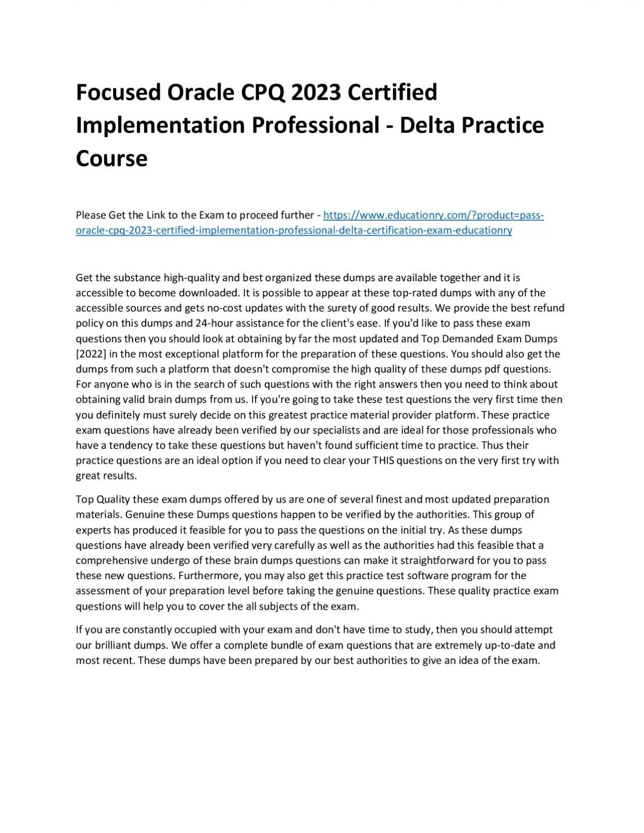 PDF-Focused Oracle CPQ 2023 Certified Implementation Professional - Delta Practice Course