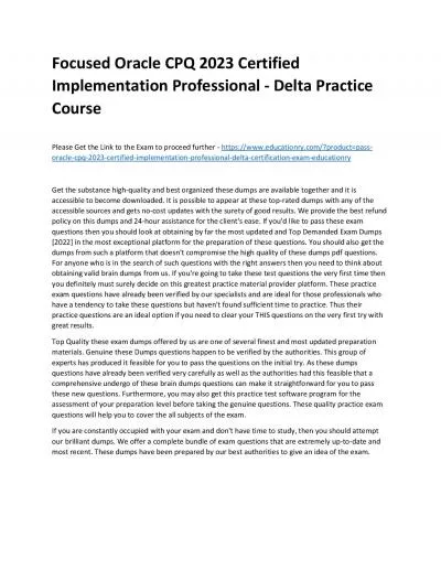 Focused Oracle CPQ 2023 Certified Implementation Professional - Delta Practice Course