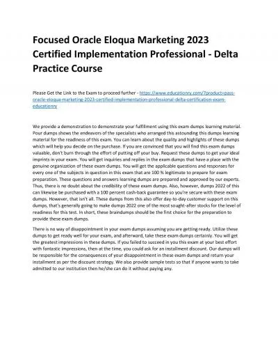 Focused Oracle Eloqua Marketing 2023 Certified Implementation Professional - Delta Practice