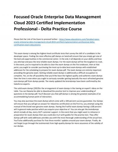 Focused Oracle Enterprise Data Management Cloud 2023 Certified Implementation Professional - Delta Practice Course