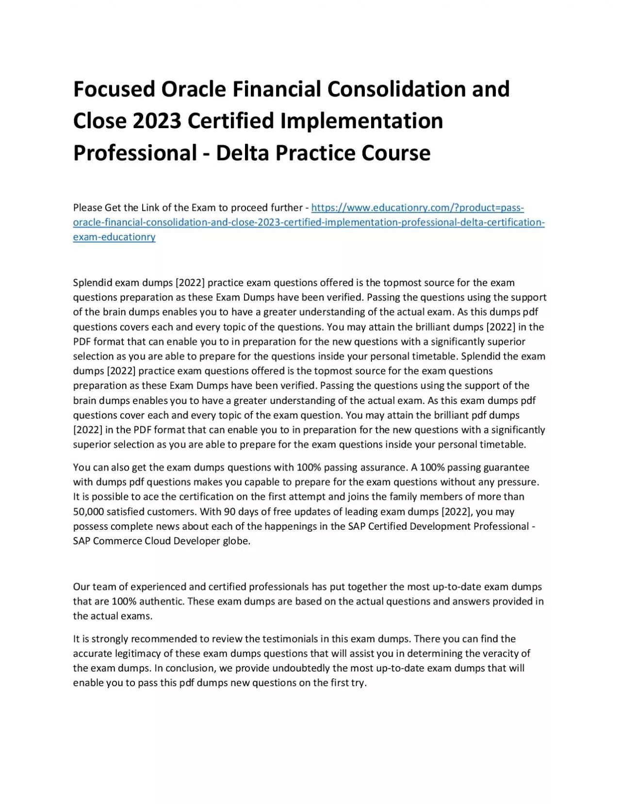 Focused Oracle Financial Consolidation and Close 2023 Certified Implementation Professional