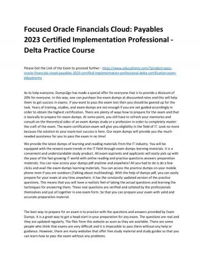 Focused Oracle Financials Cloud: Payables 2023 Certified Implementation Professional -