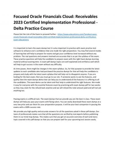 Focused Oracle Financials Cloud: Receivables 2023 Certified Implementation Professional