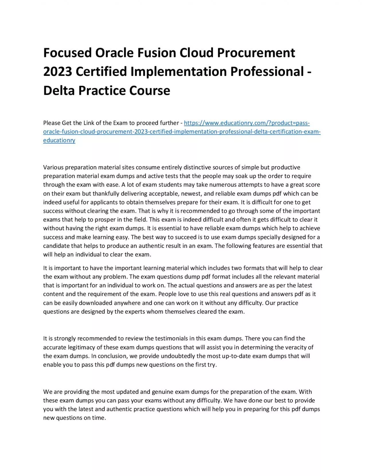 PDF-Focused Oracle Fusion Cloud Procurement 2023 Certified Implementation Professional - Delta